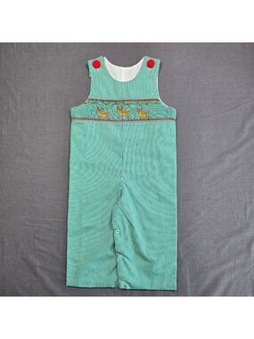 Stitchy Fish Baby 18M Boys Romper Green Gingham Reindeer Pattern Snap Bottom